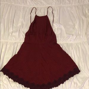 Burgundy Backless Halter Dress